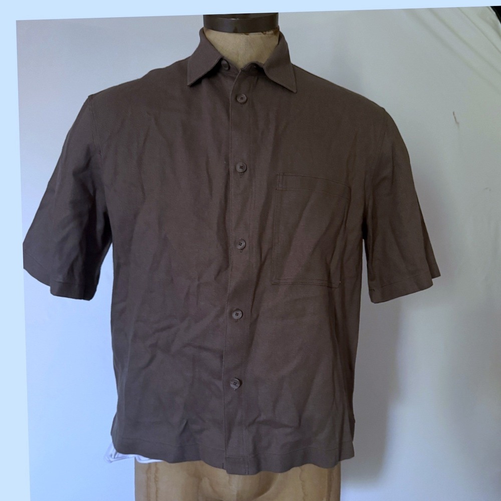 Zara Man Brown Short Sleeve Button Up Shirt Chest Pocket Size M